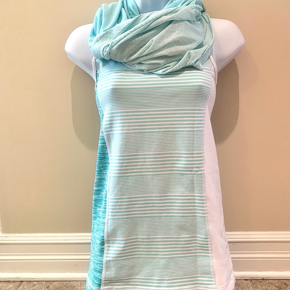 Lululemon Turquoise & White Tank, Infinity Scarf, Headband